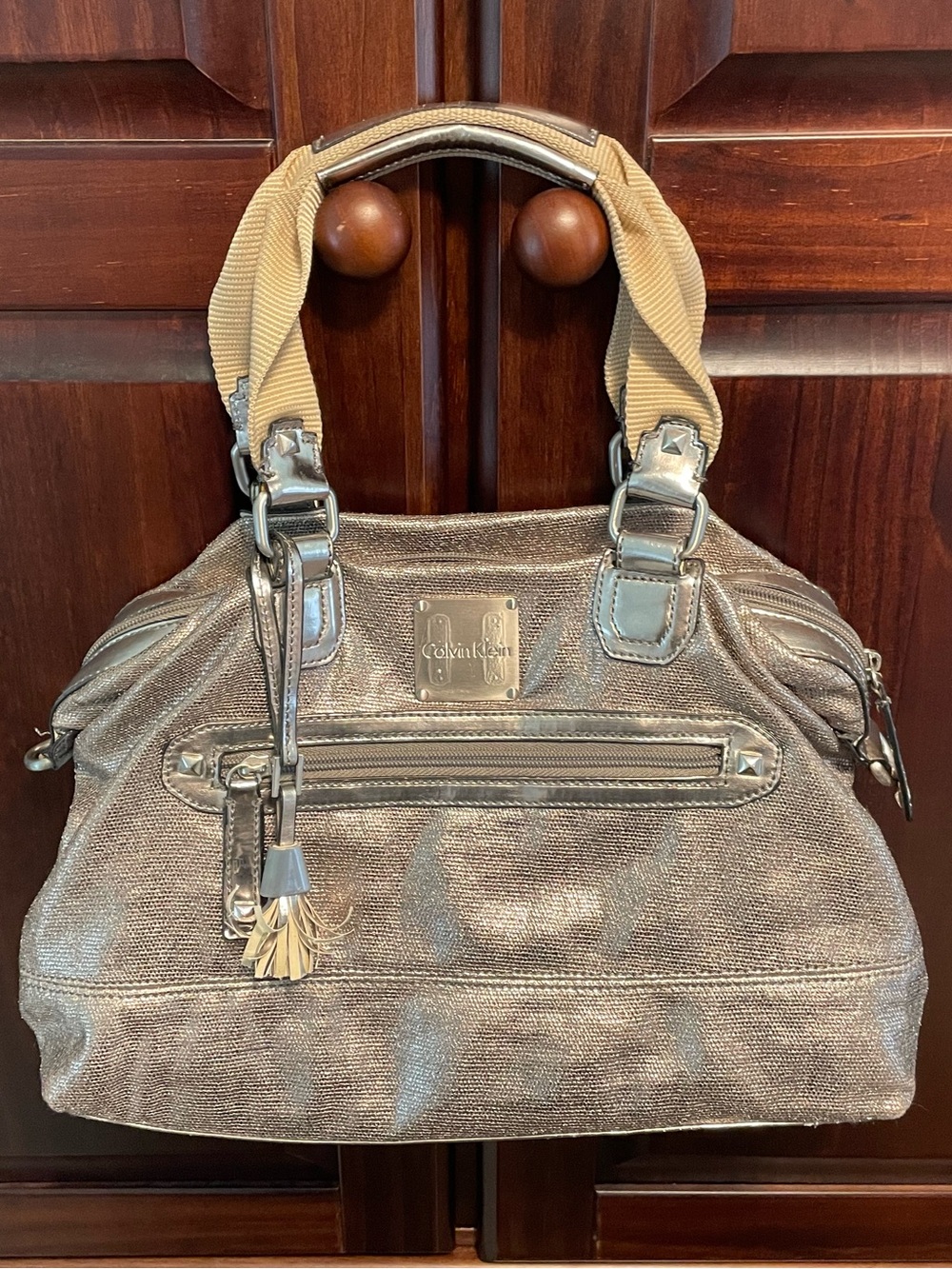 Calvin Klein Metallic Taupe Shoulder Satchel